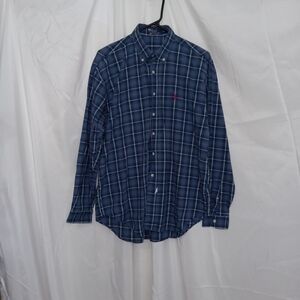 Polo Ralph Lauren Blue Plaid Button Up Red Pony Logo Boys Size 20 (18-20 Years)